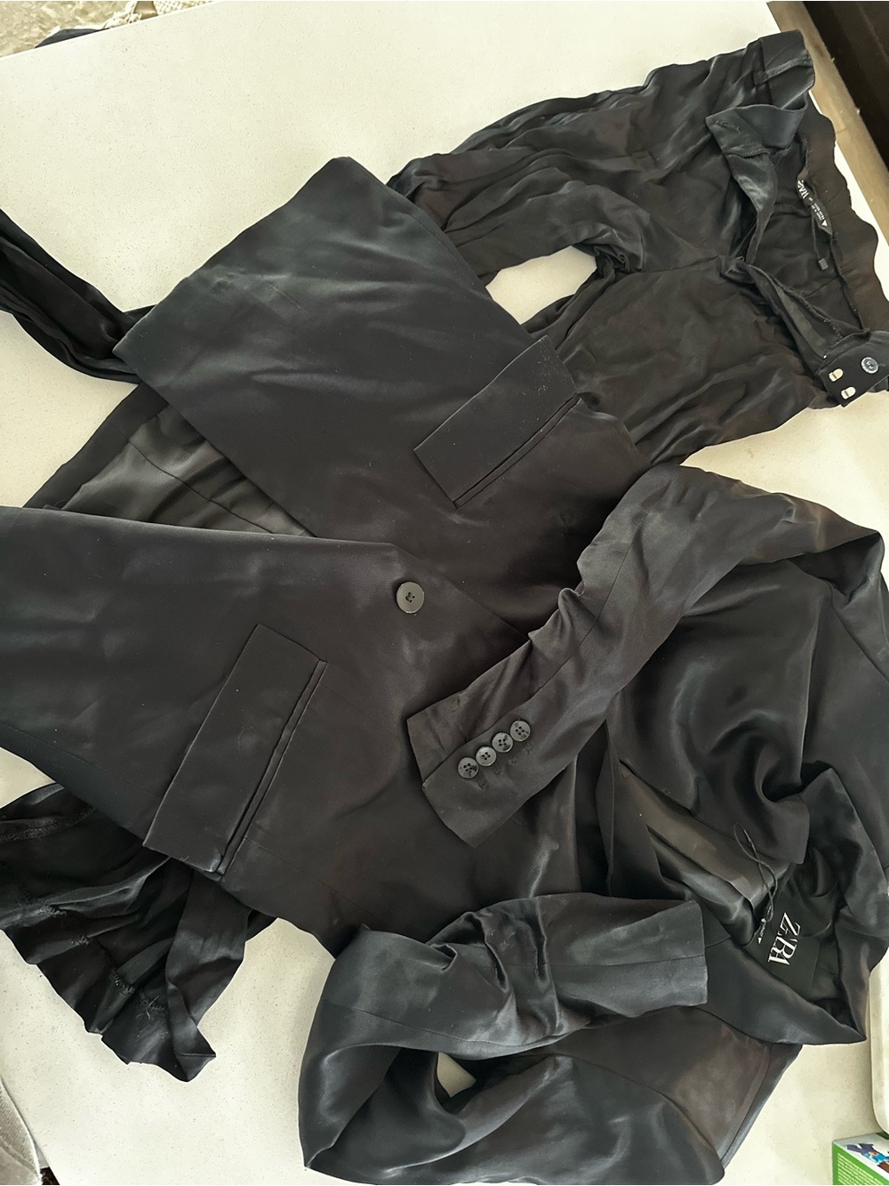 Zara Black Satin Blazer with trousers set D